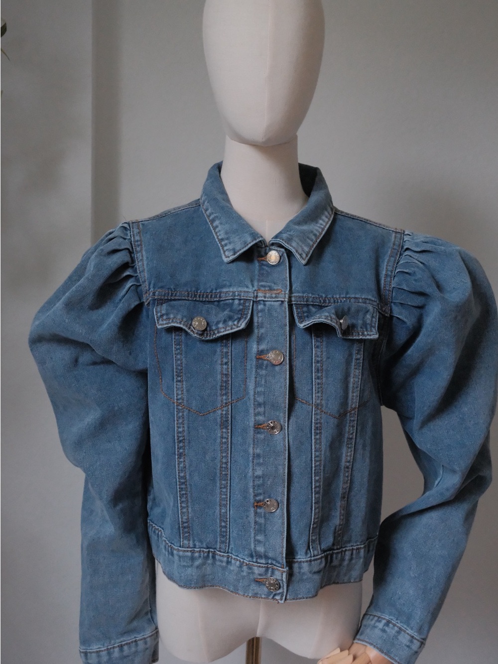Lea & Viola Puff-Sleeve Denim Jacket - Light Blue